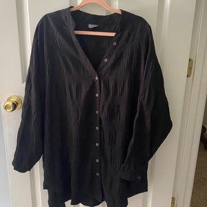 Plus size black textured button down top